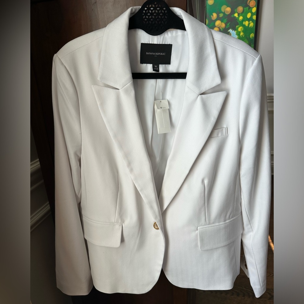 Banana Republic Factory white herringbone blazer, size 16, NWT